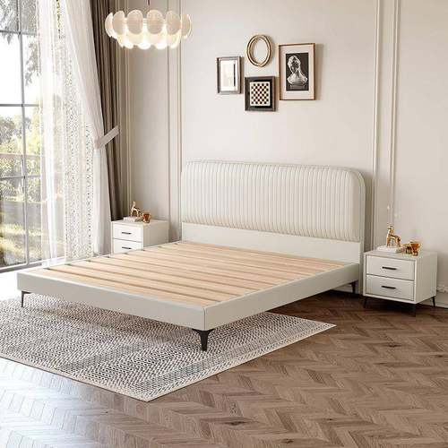 靠新KUL款软包一床头板单买简约现代木奶油风体落地单独实背