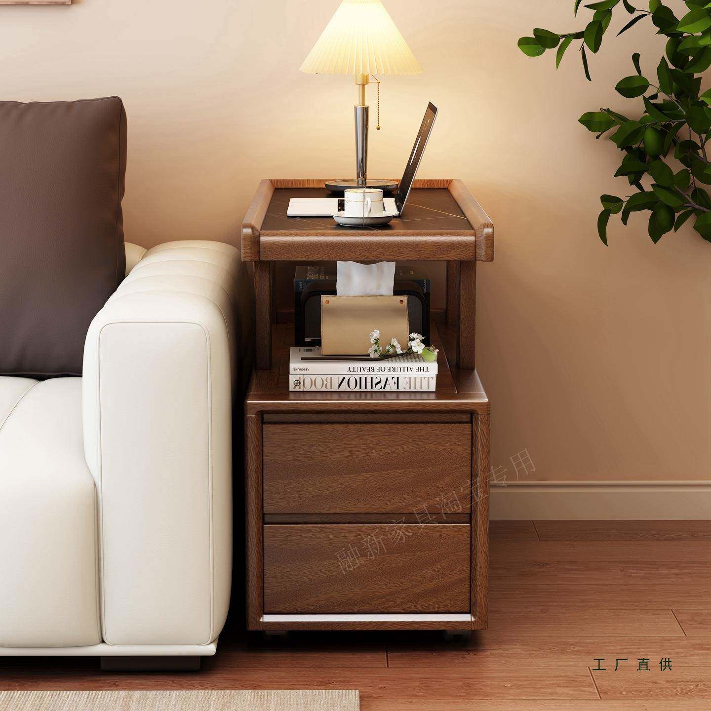 实木沙发边柜可移动边岩板边柜小户几型客厅卧室床F9977HMS头侧柜