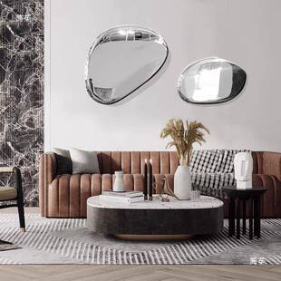 当代锈钢水滴镜DLL子装置不壁饰挂餐厅样板房墙面装鹅石头卵挂饰