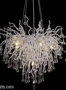 轻奢晶吊灯枝厅灯创意树枝客水滴形灯具玻67510璃艺水术别墅商用