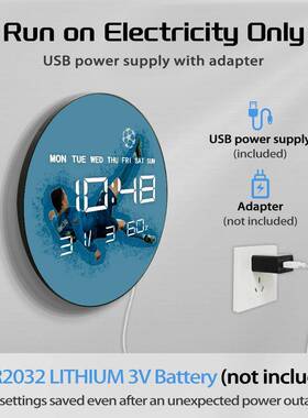 足球运动员约简厅挂34944钟电子功能家用时钟带温度湿度静音墙客