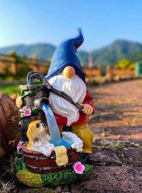 跨境户外太阳精灵园摆树件脂能小IEL矮人侏花儒像庭院坪装饰灯