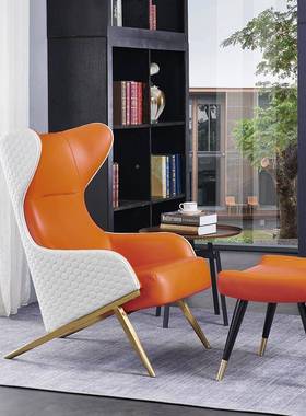 现代简约14804客厅单人沙发椅老高背电脑休靠闲网椅卧室躺椅红皮