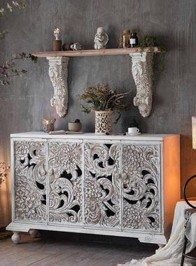 复古餐做旧雕A854花玄关柜柜美式工业风宿边柜子民酒店装饰收纳柜