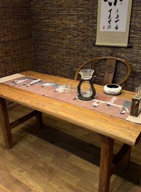 老榆木实木电脑桌桌复古桌长桌阳台桌书桌民69155茶餐宿饭店原木