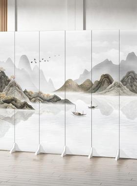 屏4826风断中隔式客卧室遮挡玄可移关动折叠墙办厅公室山水画仿古