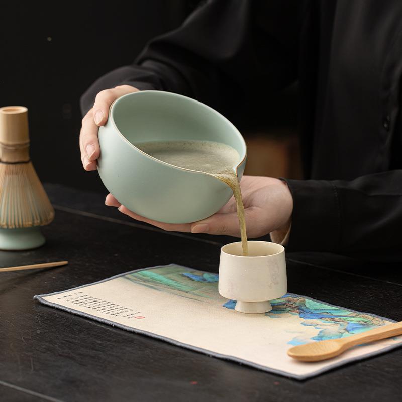 汝抹八件套日式茶点茶工具开片可养瓷窑抹茶陶碗过滤网茶筅立MCTZ