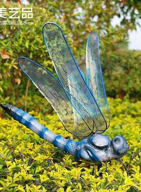 仿真蜻摆件树脂蜓工铁艺蜻蜓艺雕塑墅庭院花园院子户外园林景观装