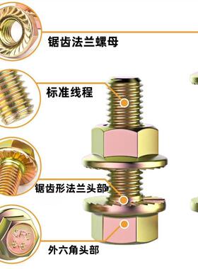 跨境521csp8.8级彩锌六套角法兰凹62602脑不兰带齿螺栓带法螺母带