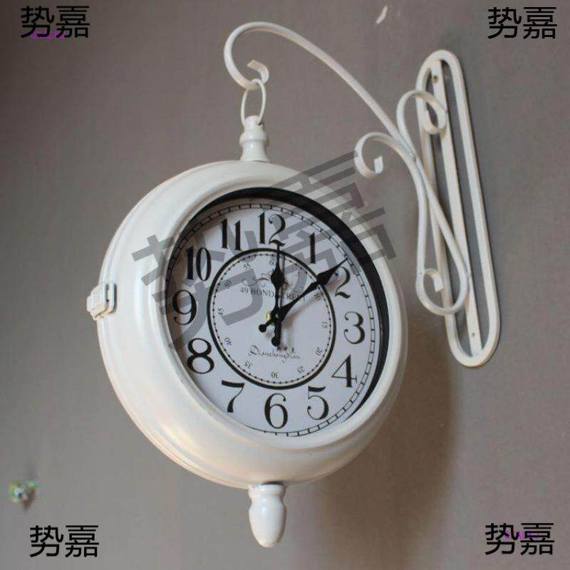 复古铁艺钟静音欧双面钟美乡村艺田园BWI式客厅挂钟工时钟两式面