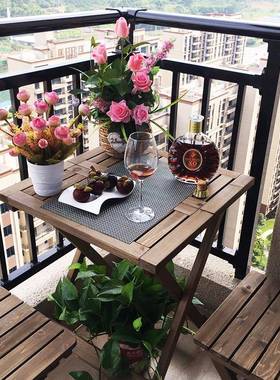 饭7T户外叠桌椅套装实木40173休闲阳台桌小户型小茶几方桌双人桌