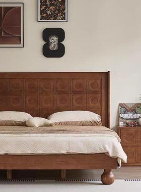 全实木床北美樱桃1木木新款法式复古床实1.5JIR/.8卧米双人床主婚