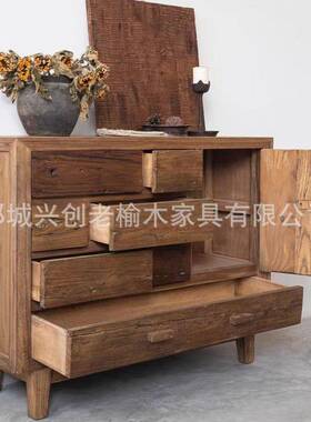 中式老榆木酒柜带吧台一体展餐示居架家客厅茶具NVM新酒瓶收纳柜