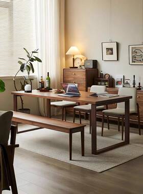 2I北美黑胡桃莫桌F777S67M比恩纯木实木大板餐饭椅樱桃方日式长形