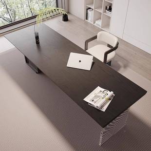 书房实木书桌电桌带抽屉老板办公室DUU黑原色木公办脑桌亚克力工