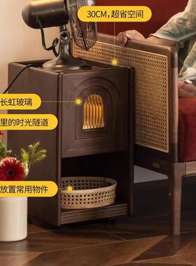 木北美黑胡桃木美式复古床头柜室006收纳柜储物法式全实边柜矮卧