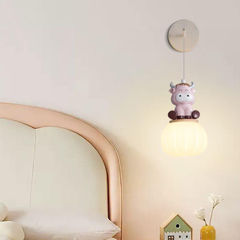 儿92护眼童房壁灯创意个性床网头小吊灯红小马南瓜男女书壁房卧室