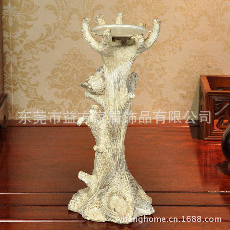 欧美仿古鸟站树小摆枝PHQ烛台客厅/餐厅特色装饰件式树脂工艺美品