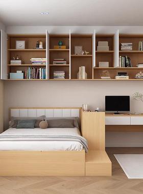 体小台户型高箱床阶转角书桌一室榻榻米床带卧写82065字桌吊柜组