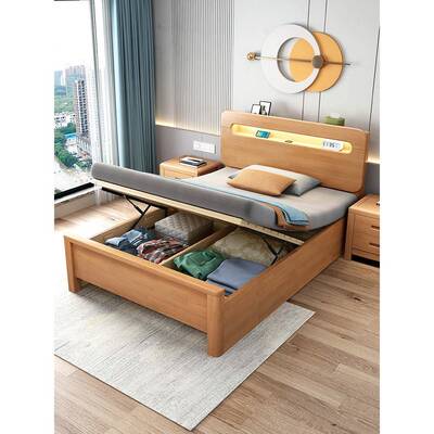 1.2米实木床1体.35单人41242气动气压箱高箱储物1.5开收纳1m侧一