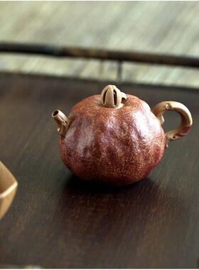 1637OQM宜兴纯手0工仿生器段泥紫砂5壶石中榴壶12毫升供春壶秋节