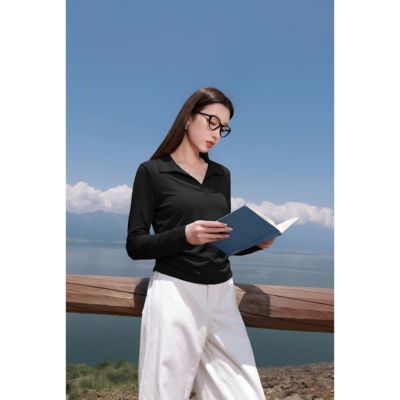【Valkyvia/悠悠奢品】翻领长袖T恤女时尚高级纯色褶皱上衣161006