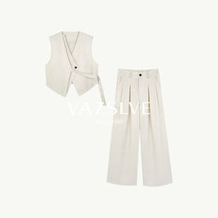 【VAZSLVE/全新奢品】捡漏时尚高级感V领马甲休闲裤套装361039