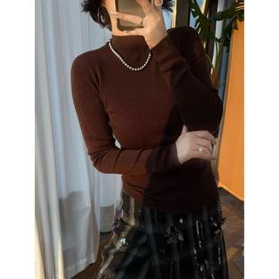 LANDNINI“鎏金”绵羊毛杨子纱复古风高领宽松针织衫女