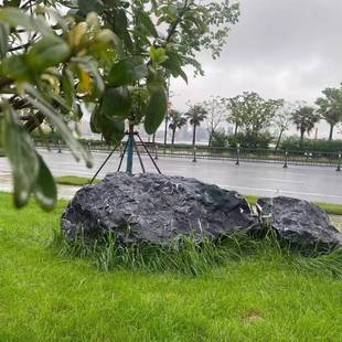 黑山水山钵假山流水庭园院景观石天然原石1林置石石造景异形黑石