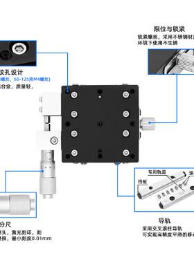 X位移平台X30/40/50/60//80/9轴L0/10/124005手动精密微0调平移滑