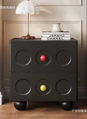 黑色复木古实床头柜小型0多尺寸边柜225GDV新款创意卡农床边抽屉