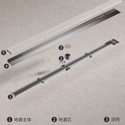 极窄线性地漏304不锈浴钢形可镶砖55004长4条形淋房窄缝下隐水防