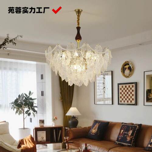 客厅设吊灯法式中古风胡桃木主色水晶灯995计师卧室餐厅吧台灯具