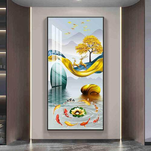 入户轻高奢玄关QKS版廊装饰画档现代走过道挂画正对门竖寓意好壁