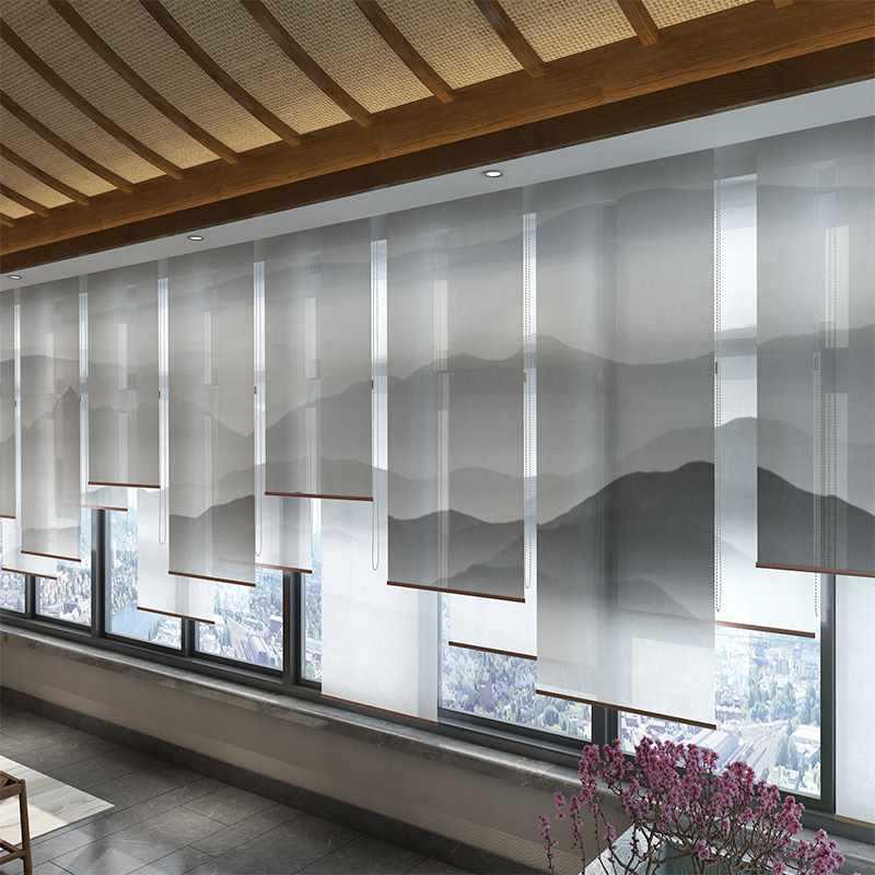 现代中式卷子帘玄关挂式餐屏风软软隔断落地窗帘酒店394厅装半透