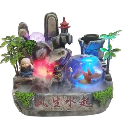 海风光含小树假流山水喷泉桌面景观QAF南鱼缸工风艺品水轮流水摆