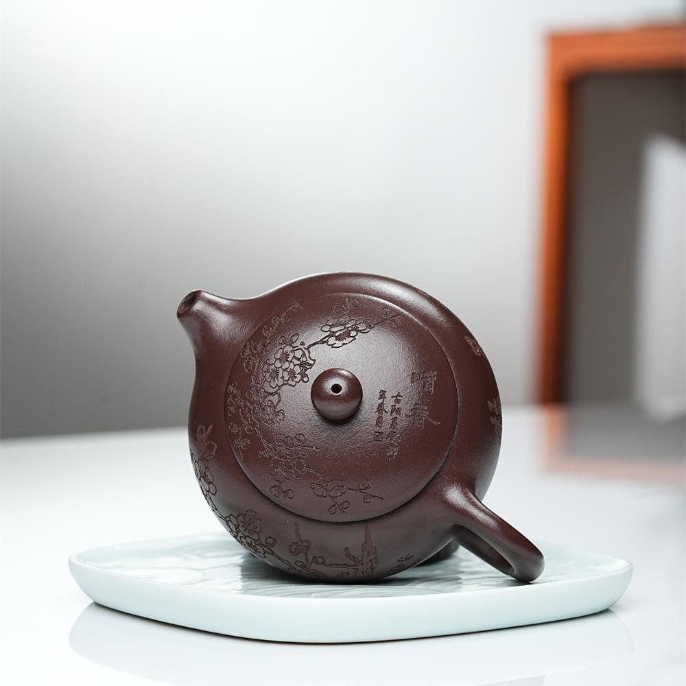 紫朱泥梅扁花施壶宜924兴紫砂壶西家用小品茶具容量泡小茶壶