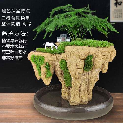 天空之城假山盆景奇石水pLyTuuhc天然植物水吸造景石小流水绿植栽
