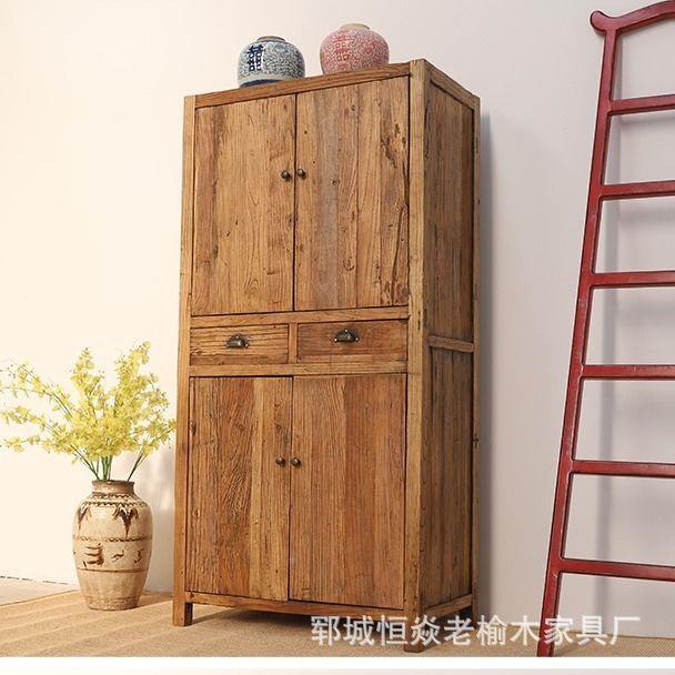 老榆木客门--板书置物柜新储中式书橱立柜物柜厅复古双格分柜类茶