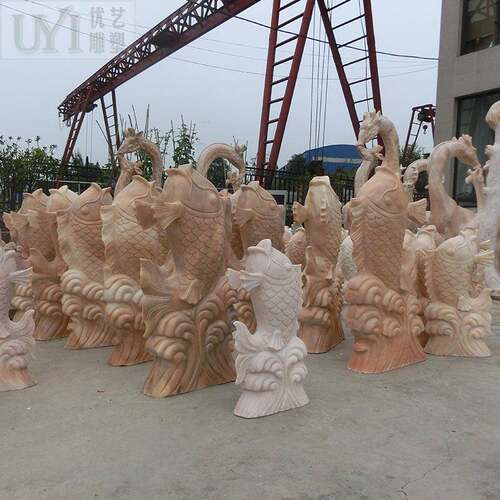 锦55鲤献瑞红晚霞理石鲤鱼喷泉厂工直销园林酒店景大观水景摆件