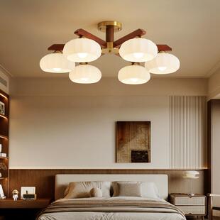 中中古风15889客厅主灯复古黑胡桃实木新式大卧室餐厅大气厅吸灯