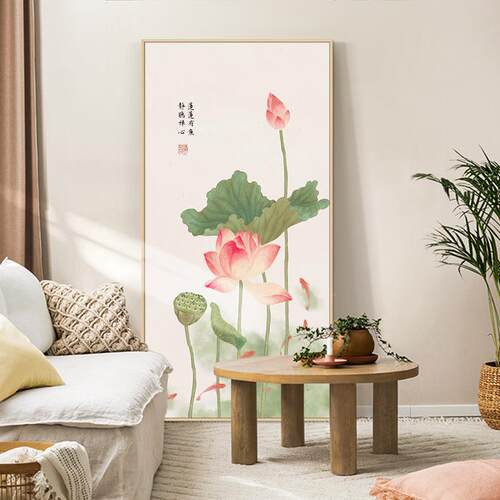 正荷花户九鱼图玄关装挂饰画入对门新中式客厅画走廊XYK过道莲花