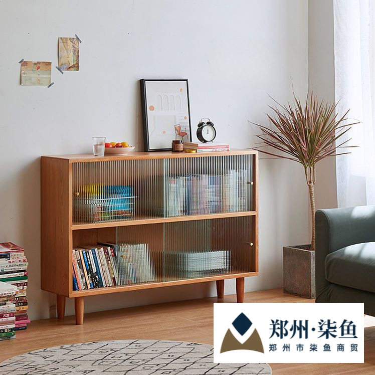 组合落地式书架防尘实木书柜沙发边柜门推拉门日式柜子收纳柜耐用
