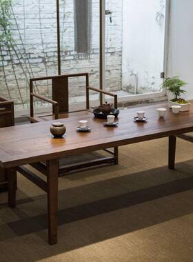 ZTQ新中方式实木茶椅老榆木茶室书桌家桌用客厅木原茶几泡茶台实