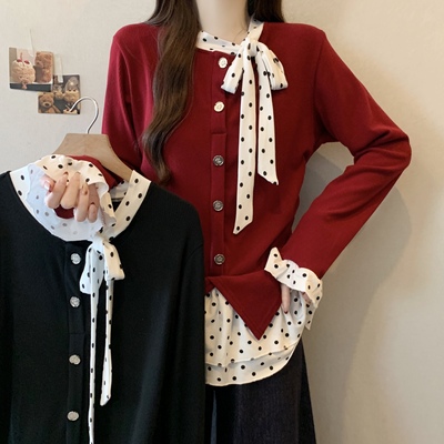 实拍~大码韩系千金小香风设计感波点辣妹针织显瘦磨毛加厚上衣