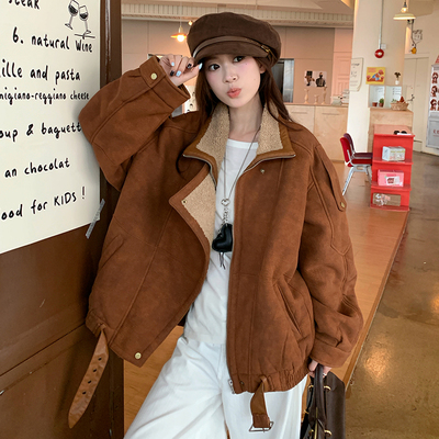 实拍2025冬季新款高级感羊羔毛皮毛一体厚外套女士机车皮夹克上衣