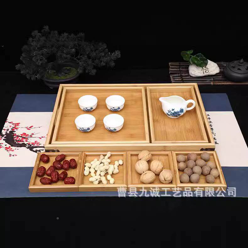 竹木托盘式木制盘烘焙托水IOA果盘家用日茶水盘实茶木把手盘点心