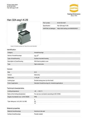 HRTING浩亭020903202A512A表面安装底座KIL带塑料保护盖13xPg29
