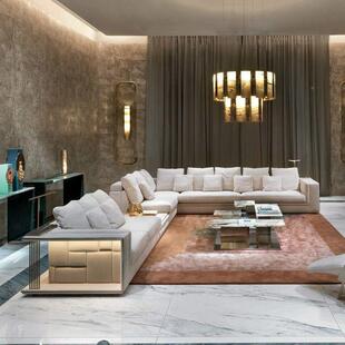 意式 4564奢现代后设计师金沙发组合户型别 布艺沙发双大三人轻645