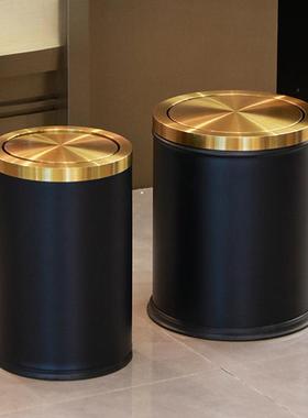 轻奢不间锈钢垃圾桶摇盖翻WQt6fx7b盖用式金色带盖家所厨房卫生厕